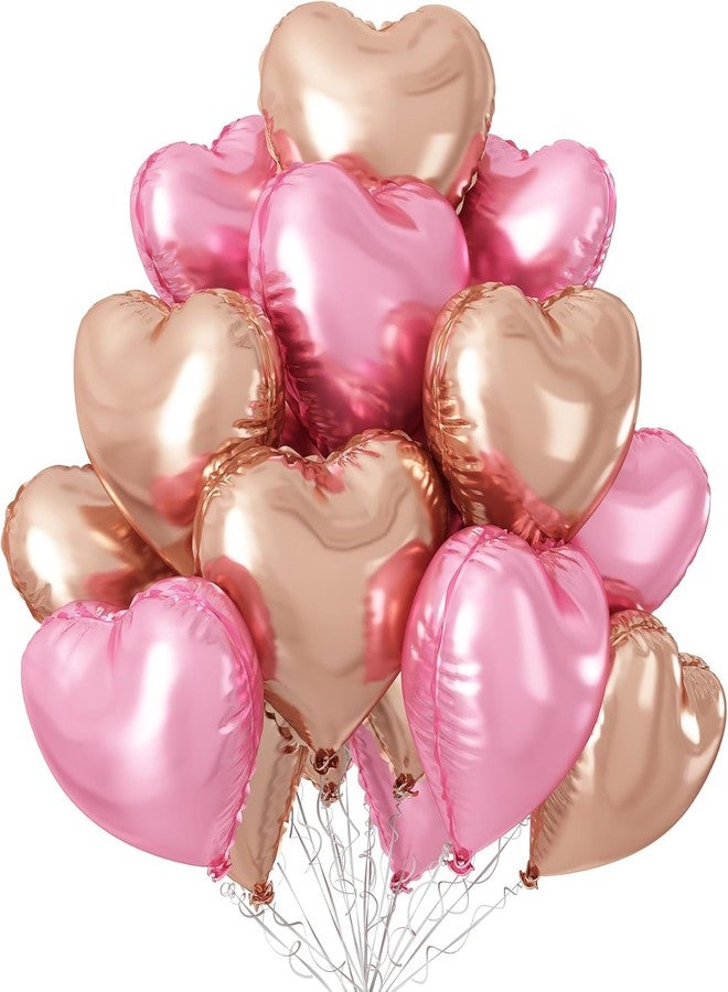AMFIN (Pack of 5) 18 Inch Heart Foil Balloons - Rose Gold & Light Pink - Image 1